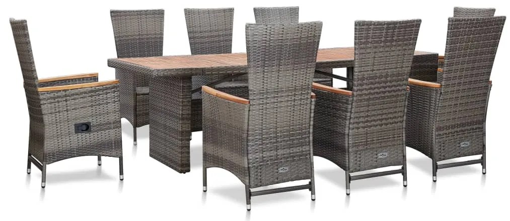 vidaXL Set mobilier de exterior cu perne, 9 piese, gri, poliratan