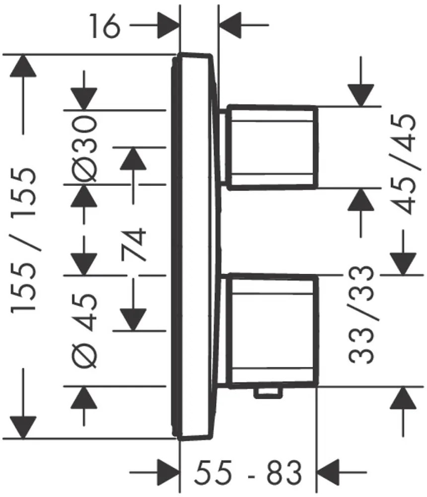 Baterie termostatata incastrata cu divertor de inchidere si comutare, crom