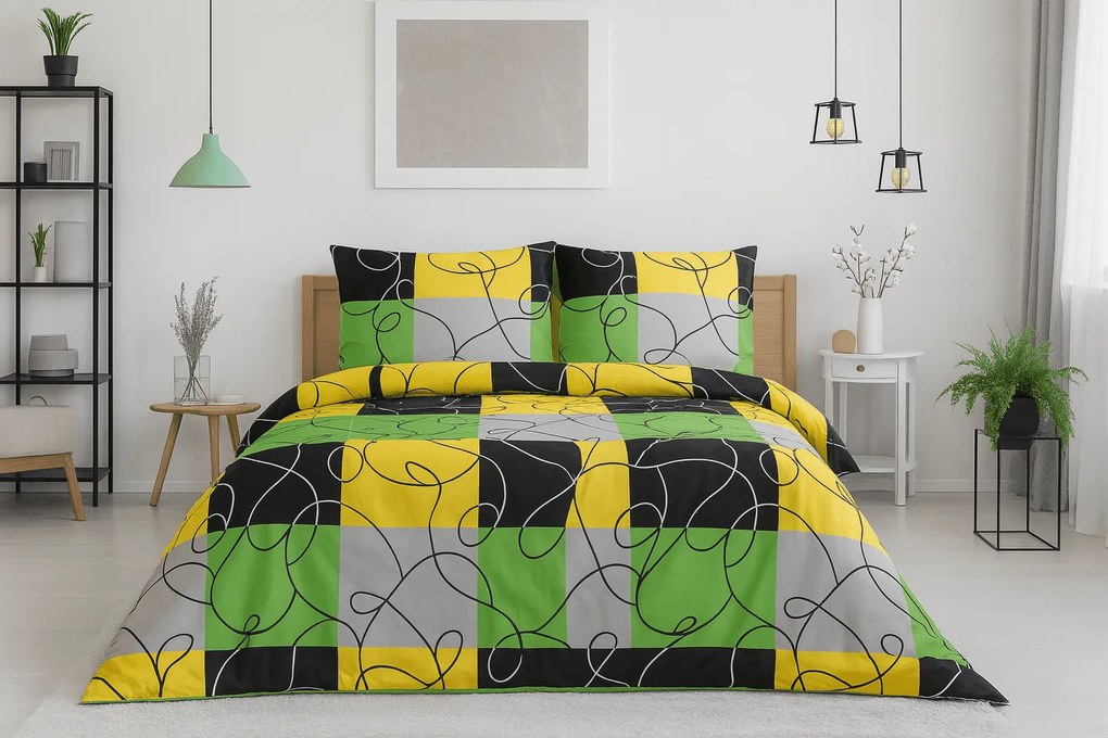 Lenjerie de pat policoton pentru 2 paturi CHESS LIME, colorată Dimensiune lenjerie de pat: 2 buc 70 x 90 cm | 2 buc 140 x 200 cm