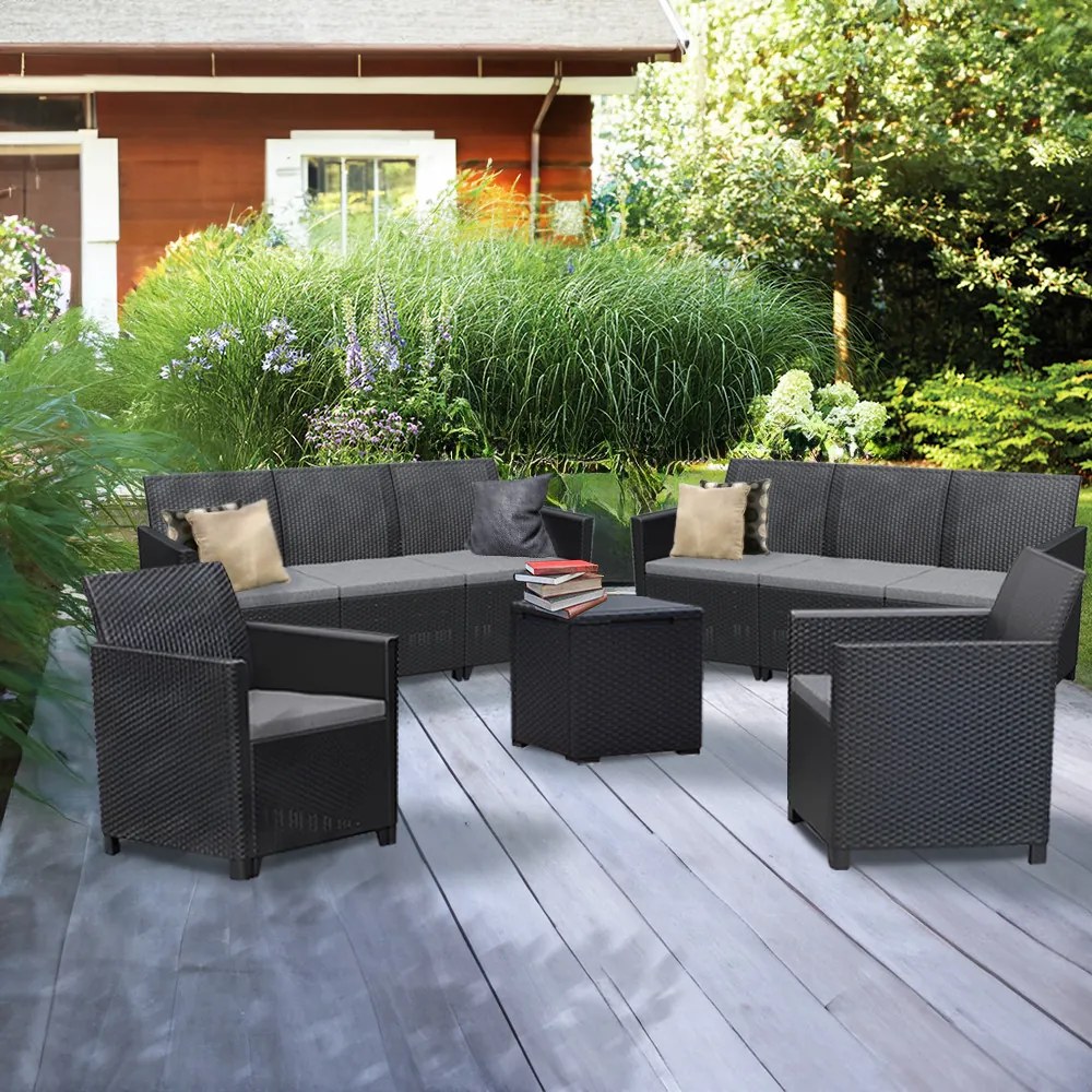 Set de mobilier de grădină Claire IV cu 8 locuri și masă de depozitare Vigo, grafit