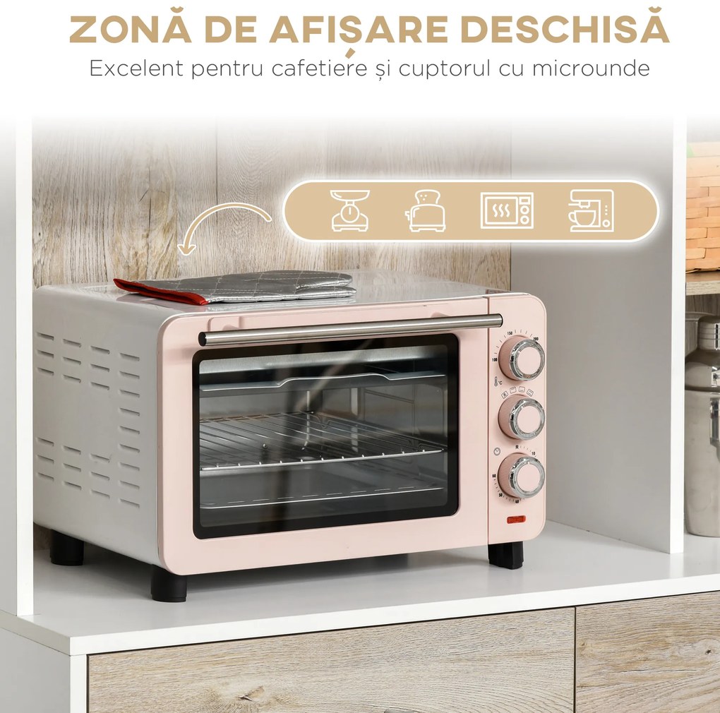 HOMCOM Bufet de Bucătărie Spațios, Dulap cu Sertare și Uși, Design Modern, 100x39x180 cm, Alb și Lemn Natural | Aosom Romania