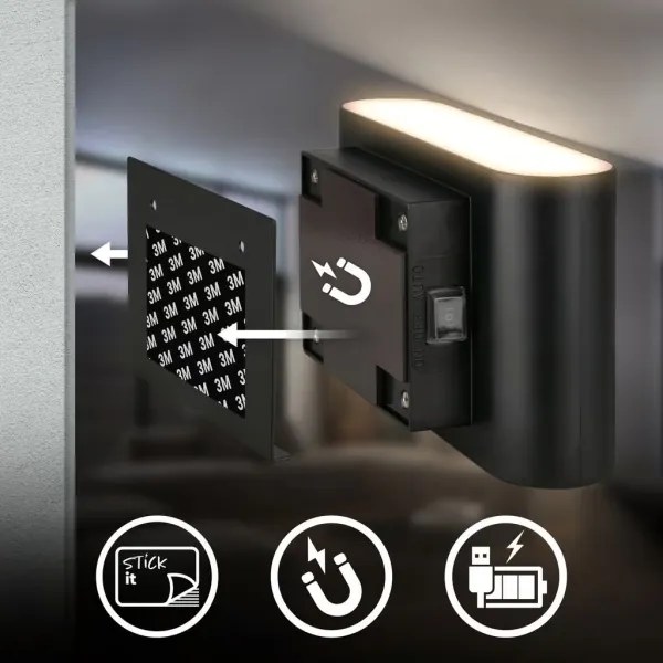Briloner 3878015 - Aplică LED de perete reîncărcabilă cu senzor CHAT LED/3W/5V 2000 mAh, negru