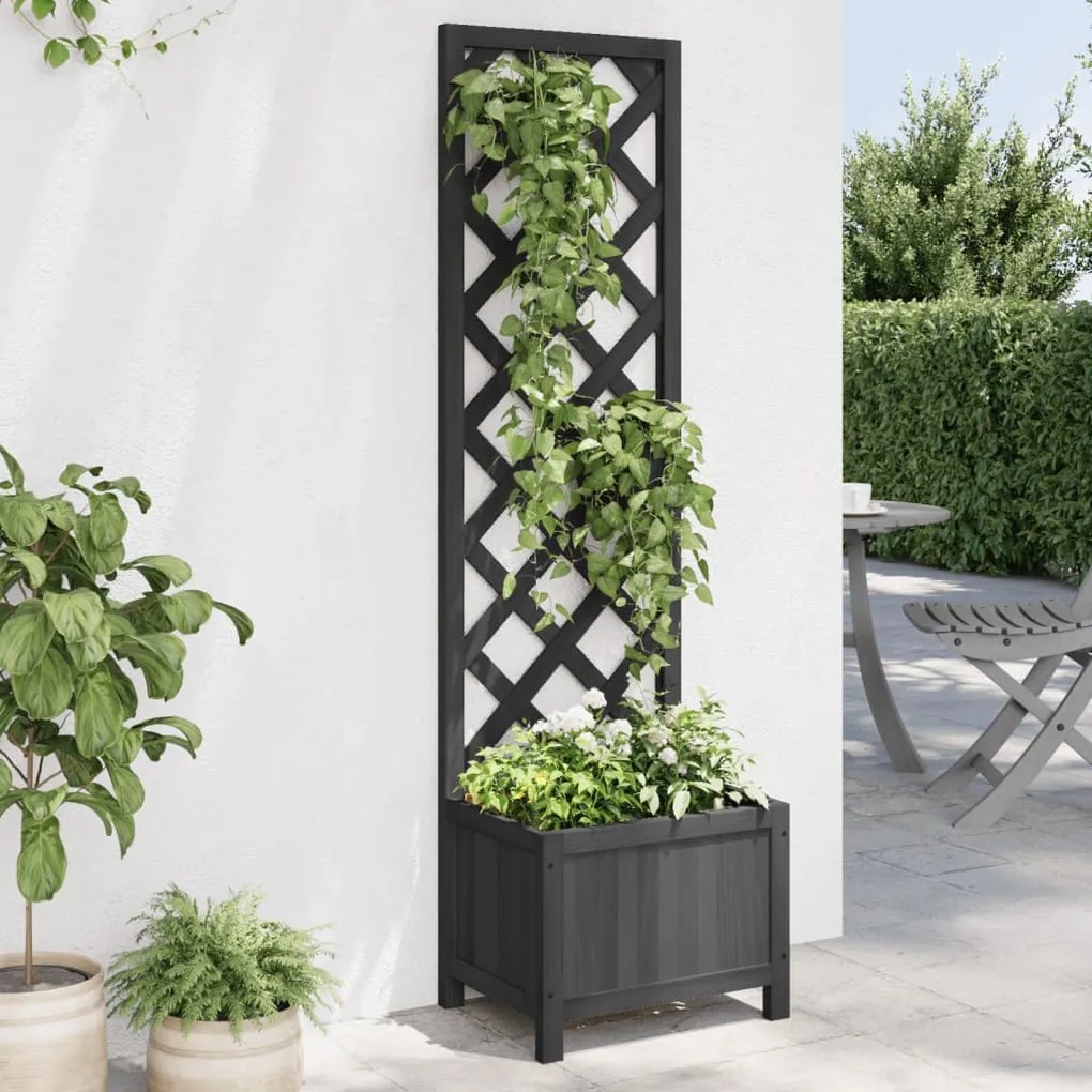 vidaXL Jardinieră cu spalier, negru, lemn masiv de brad