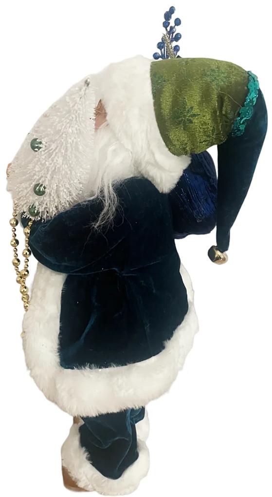 Figurina Mos Craciun Noel 45cm, Albastru verzui