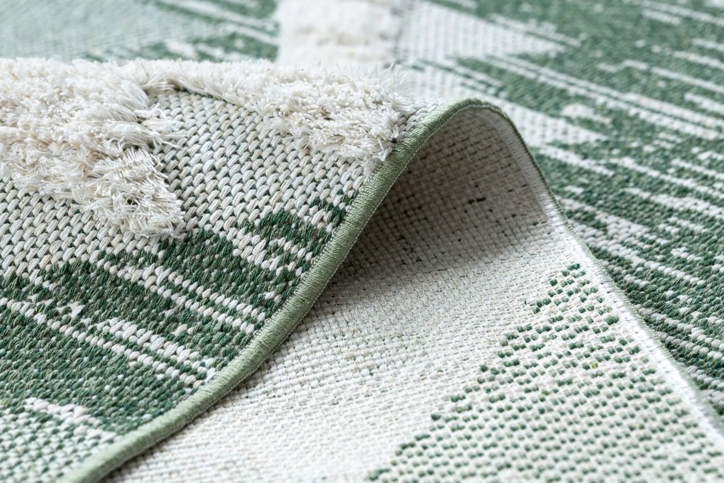 Covor ECO SISAL BOHO MOROC Caro 22312 franjuri - două niveluri de lână verde / cremă, covor reciclat