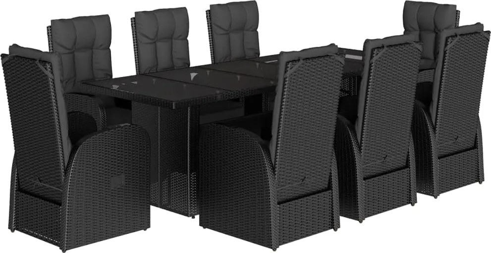 vidaXL Set mobilier de grădină cu perne, 9 piese, negru, poliratan