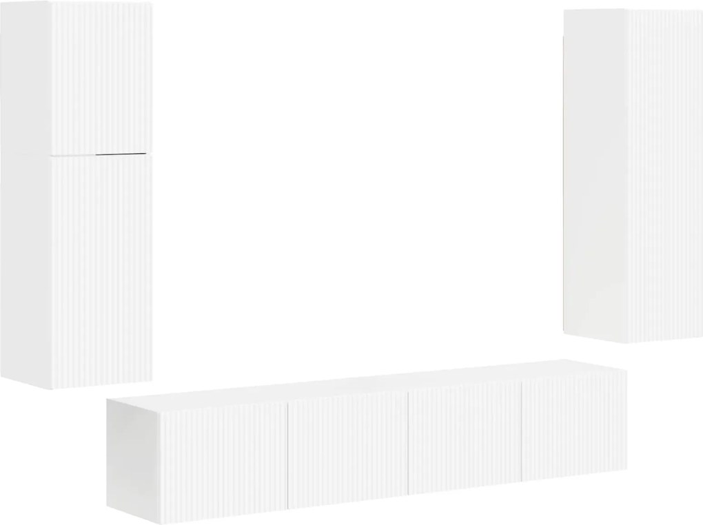 vidaXL Set comodă TV Pe perete 4 pcs Alb lucios Lemn compozit