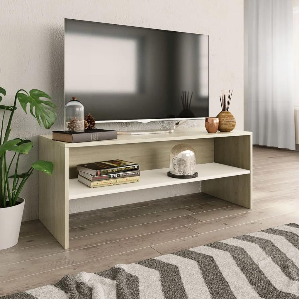 800050 vidaXL Comodă TV, alb și stejar sonoma, 100 x 40 x 40 cm, PAL