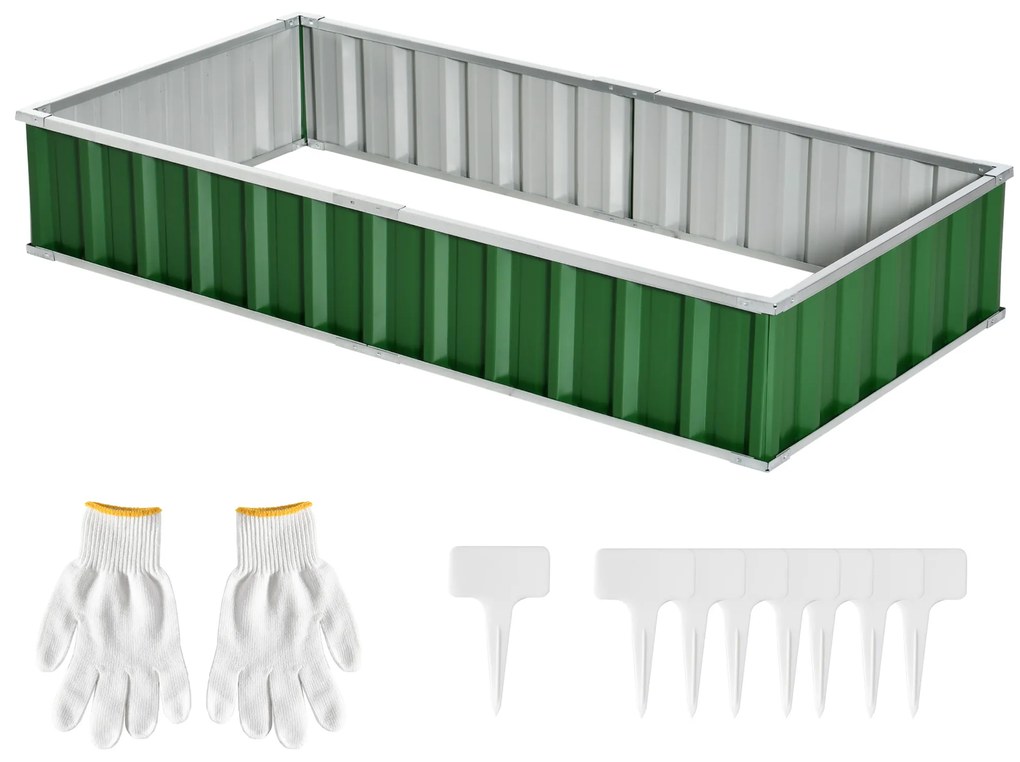 Outsunny Pătrat de grădină de grădină modulabil, montare fără unelte, mănuși incluse 174 x 90 x 30 cm oțel galvanizat verde | Aosom Romania