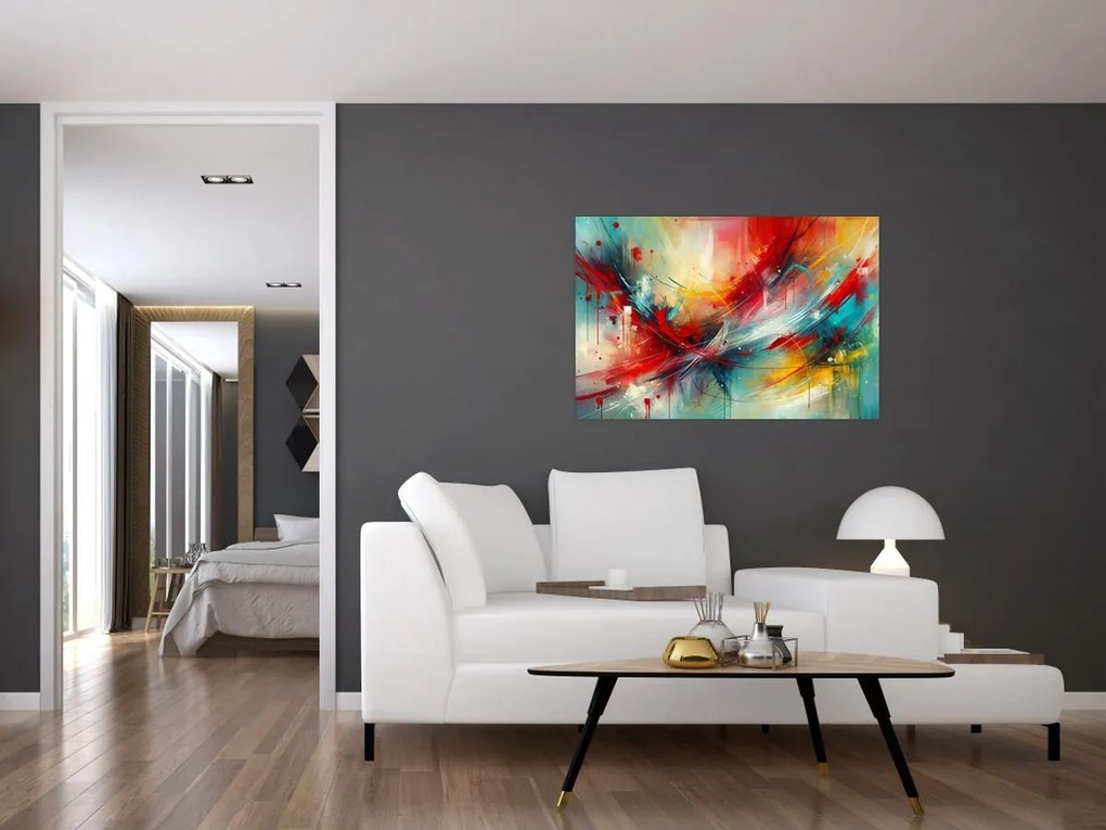 Tablou – Abstracție cu roșu (90x60 cm)