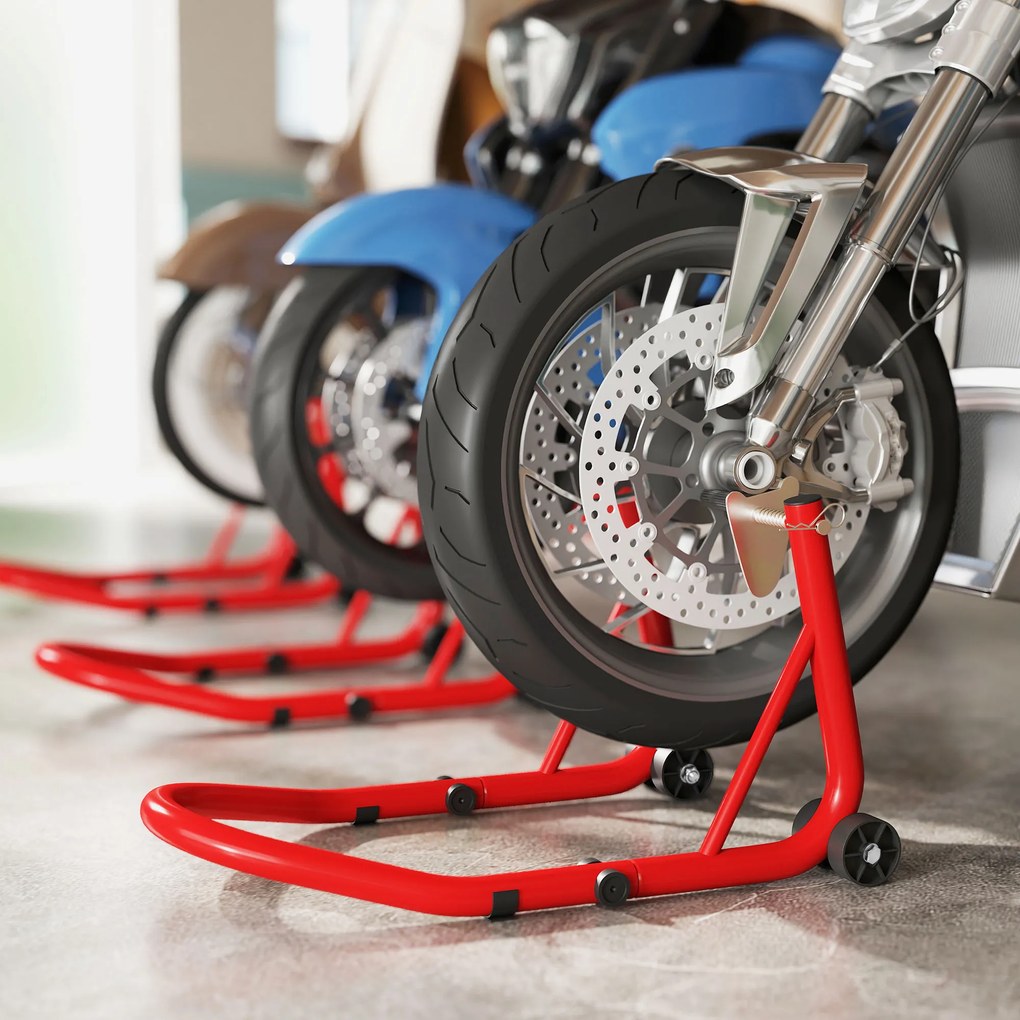 HOMCOM Set suport pentru motocicletă față/spate Montare motociclete Ridicator motocicletă până la 544 kg Oțel Roșu | Aosom Romania