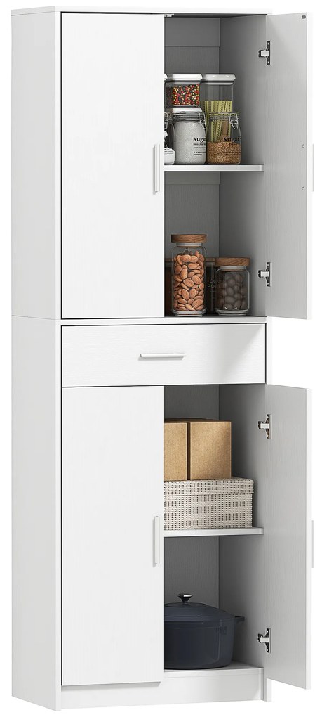 HOMCOM Dulap de bucătărie modern cu dulapuri cu uși, rafturi reglabile și sertar, 60 x 35 x 180 cm, alb | Aosom Romania