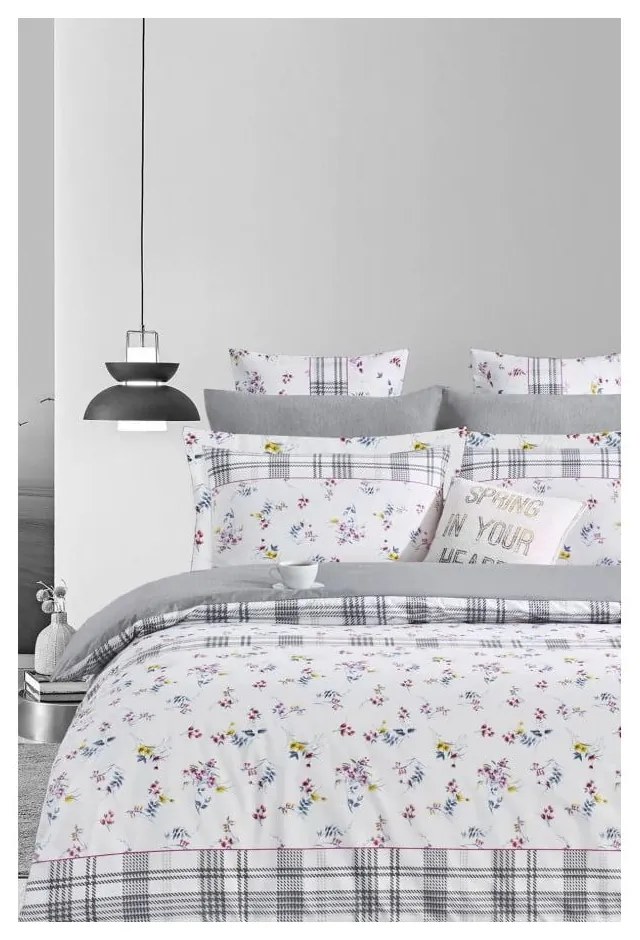 Lenjerie de pat albă/gri din bumbac ranforcé pentru pat dublu/extinsă cu cearceaf inclus/cu 4 piese 200x220 cm – Mila Home