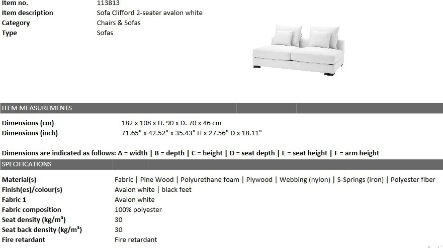 Canapea, Modul 2 locuri design LUX Clifford, alb 113813 HZ