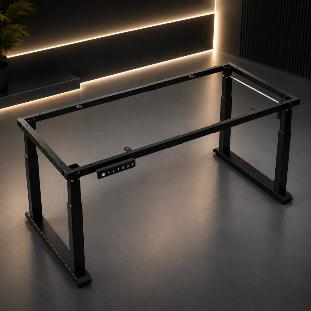 ELEVON ST01 - Cadru electric reglabil pentru birou, 2 motoare, înălțime reglabilă 70–114 cm, structură extensibilă 112–165 cm, 4 memorii, senzor anti-coliziune, funcționare silențioasă, Negru