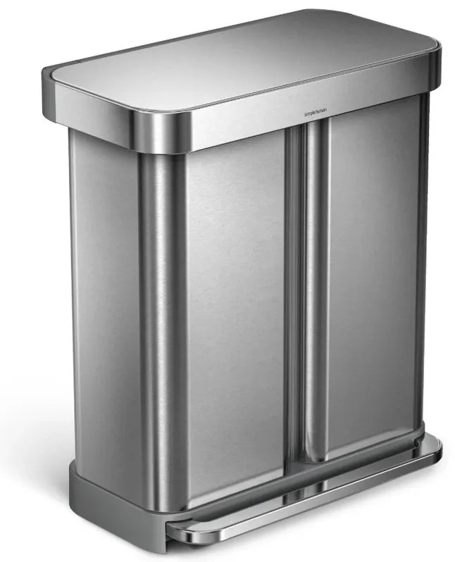Simplehuman Coș de gunoi cu pedală pentru sortareadeșeurilor, 58 l, oțel periat, FPP