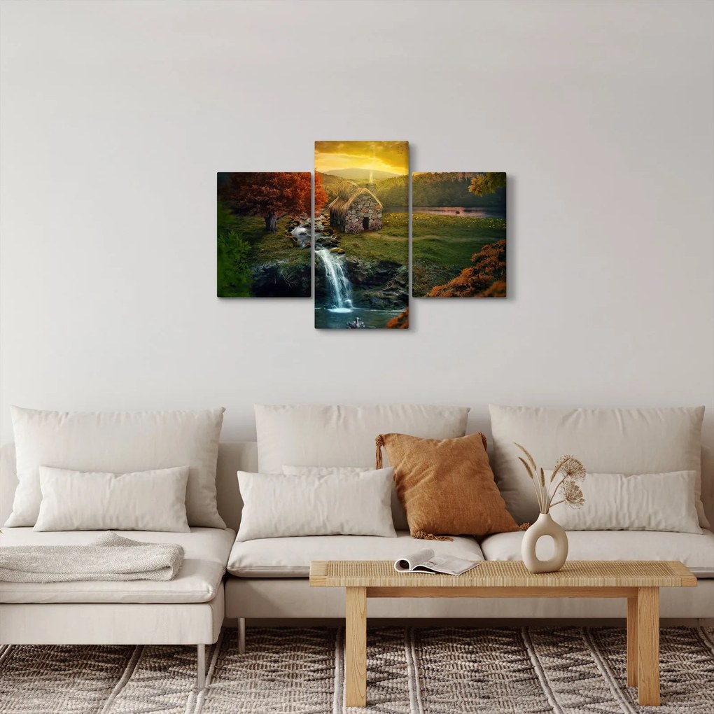 Tablou cu căbănuță în peisaj de poveste (90x60 cm)