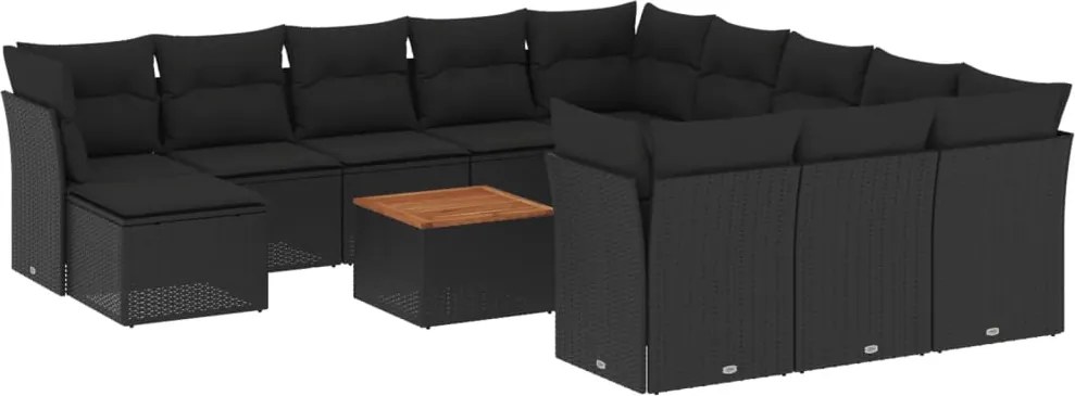 vidaXL Set mobilier de grădină cu perne, 13 piese, negru, poliratan