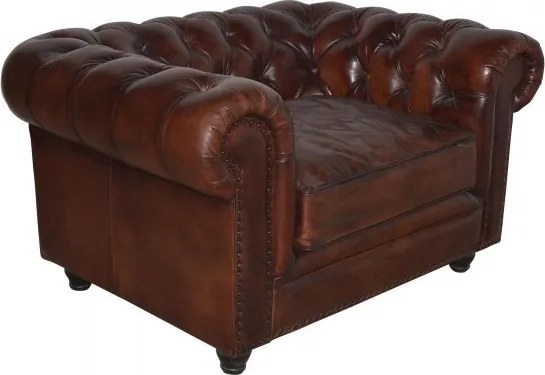 Fotoliu Chesterfield din piele naturala maro, "Classic Chic"