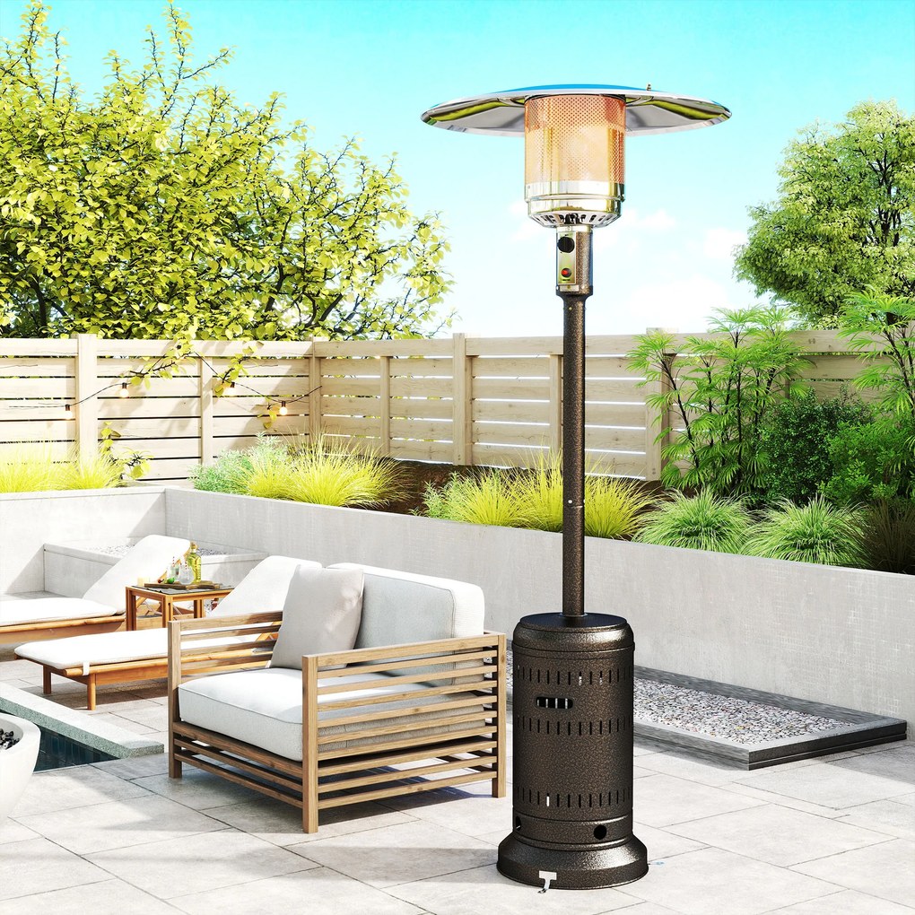 Outsunny Încălzitor de Exterior de 11 KW Reglabil, cu Roți 82 x 82 x 223 cm, Maro Închis | Aosom Romania