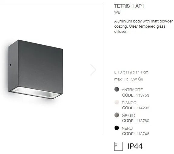 Aplica de perete moderna de exterior cu protectie IP44 TETRIS-1 AP1 antracit 113753