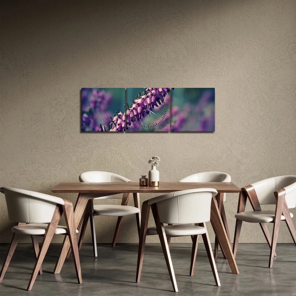 Tablou cu floare violetă (cu ceas) (90x30 cm)