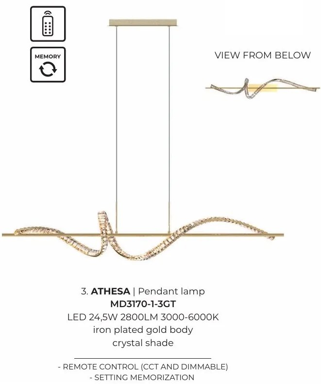 Lustra suspendata LED CCT si telecomanda ATHESA