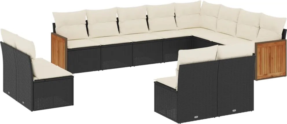 vidaXL Set canapele de grădină, 12 piese, cu perne, negru, poliratan