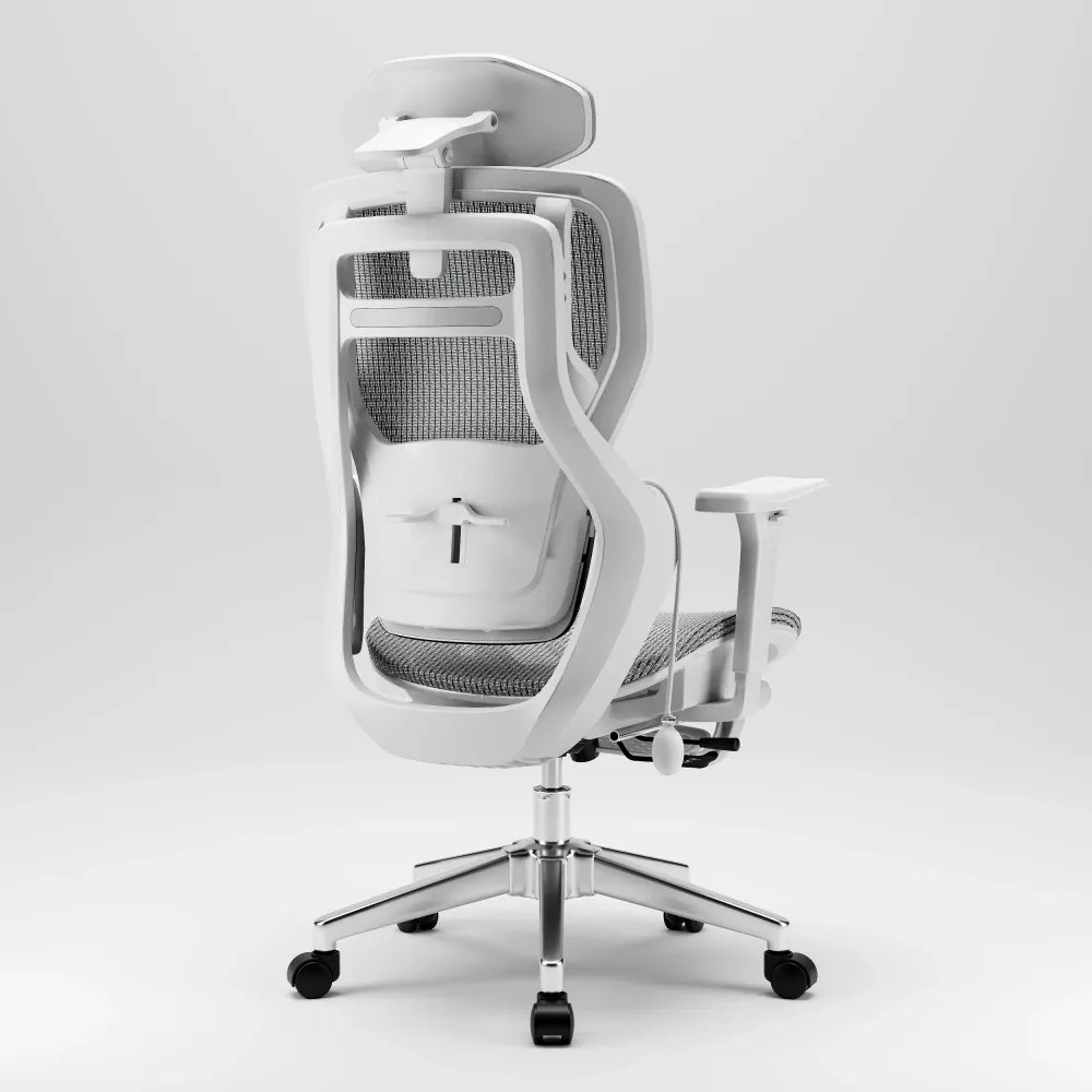 MONZA E16 Executive – Scaun Ergonomic Premium, Reglaje Avansate, Suport Lombar Reglabil pe Înălțime, Tetieră Reglabilă, Cotiere 3D, Șezut Extensibil, Reclinare 135°, Suport pentru Picioare și Bază Metalică, Mesh, Gri