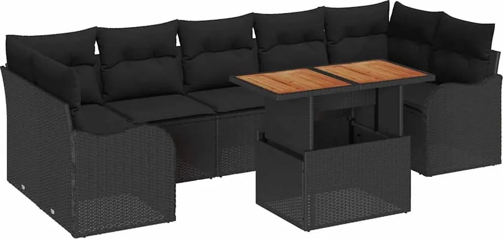 vidaXL Set de canapele pentru grădină 8 pcs Negru Rattan poli