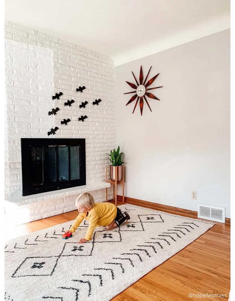 Covor crem lavabil/țesut manual din bumbac 170x120 cm Bereber Rhombs – Lorena Canals