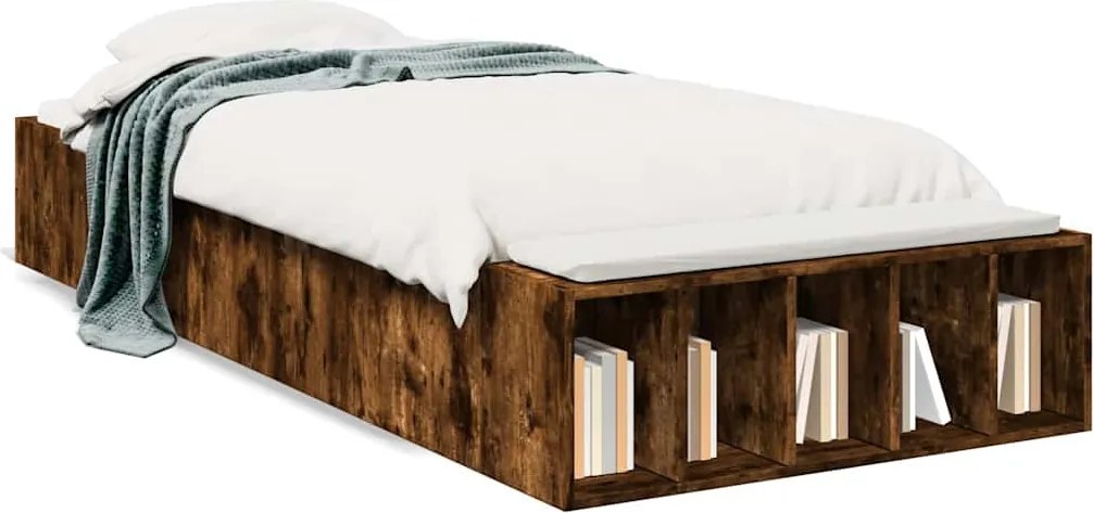 vidaXL Cadru de pat, stejar fumuriu, 90x190 cm, lemn prelucrat