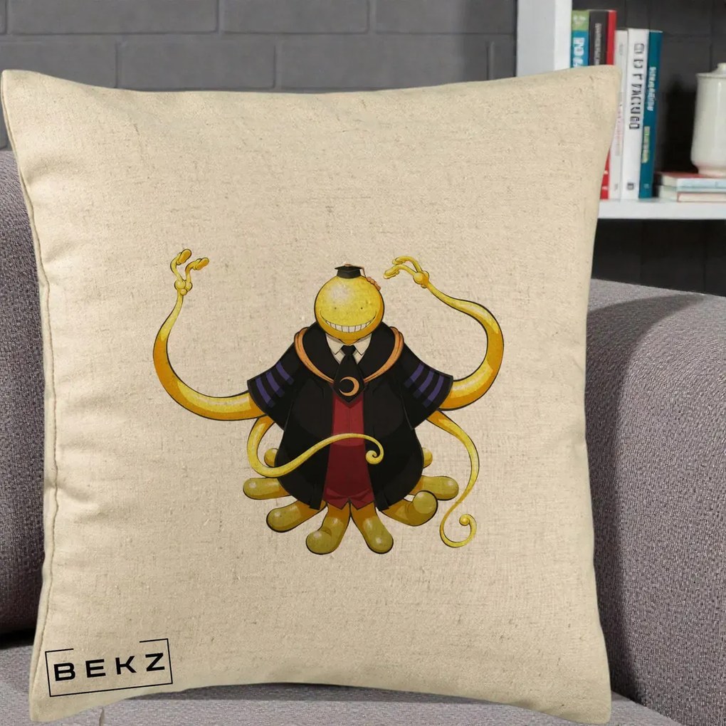 Perna Personalizata Assassination Classroom Koro-sensei, 40x40 cm, Bej, Husa Detasabila, Perna Inclusa, BEKZ®