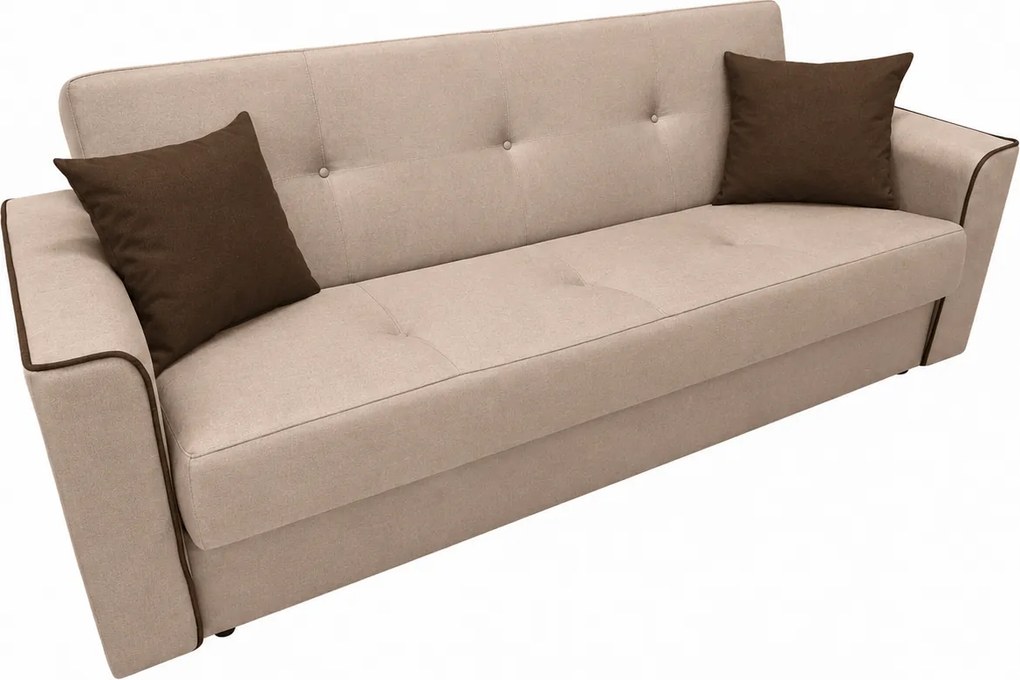 Canapea VERA extensibila, 3 locuri, lada de depozitare, stofa bej deschis + maro inchis, 225x90x90 Stofa, Bej + Maro