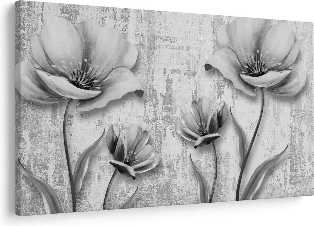 Tablou - Flori alb-negru pe fundal (90x60 cm)