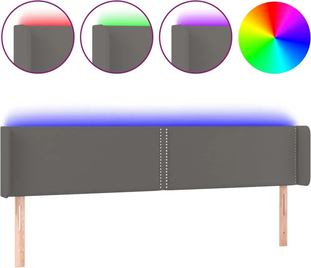 vidaXL Tăblie de pat cu LED, gri, 183x16x78/88 cm, piele ecologică