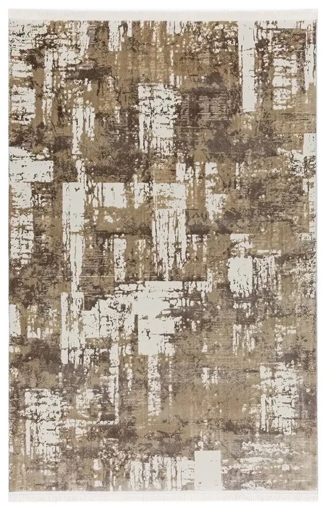 80x150 cm Covor Bej/Maro, Margini cu Franjuri, Living/Hol/Dormitor, 60% Polipropilenă 40% Poliester, Modern, Model Meadow