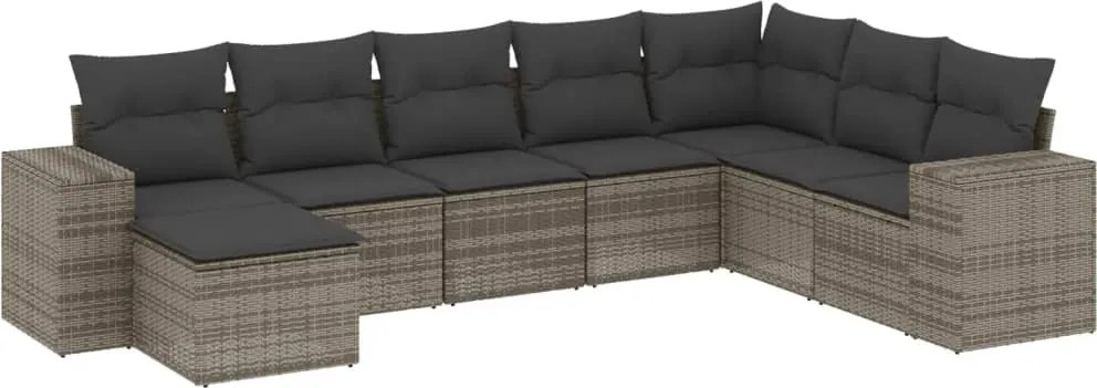 vidaXL Set canapele de grădină cu perne, 8 piese, gri, poliratan