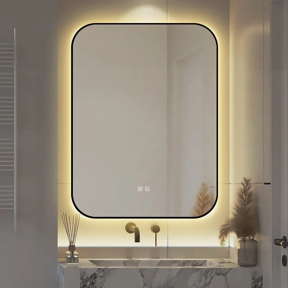 🪞 Oglindă LED cu Touch și Funcție Dezaburire – Ramă Negru, 60x80 cm, Model J187-6080 Smack