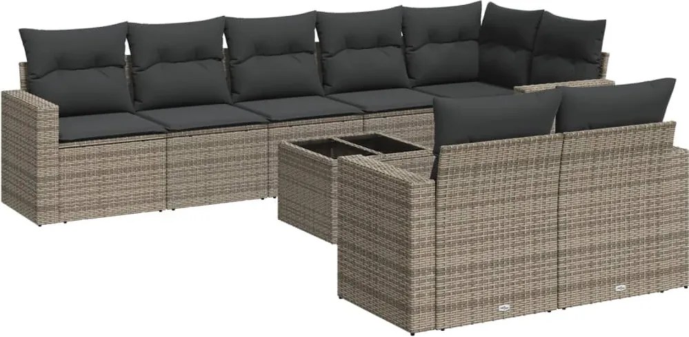 vidaXL Set canapele de grădină, 9 piese, cu perne, gri, poliratan