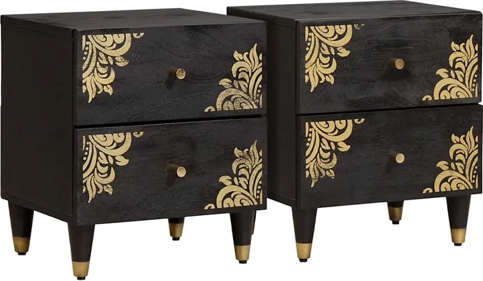 vidaXL Dulap de noapte 2 pcs Negru 40 x 33 x 46 cm Lemn de mango solid