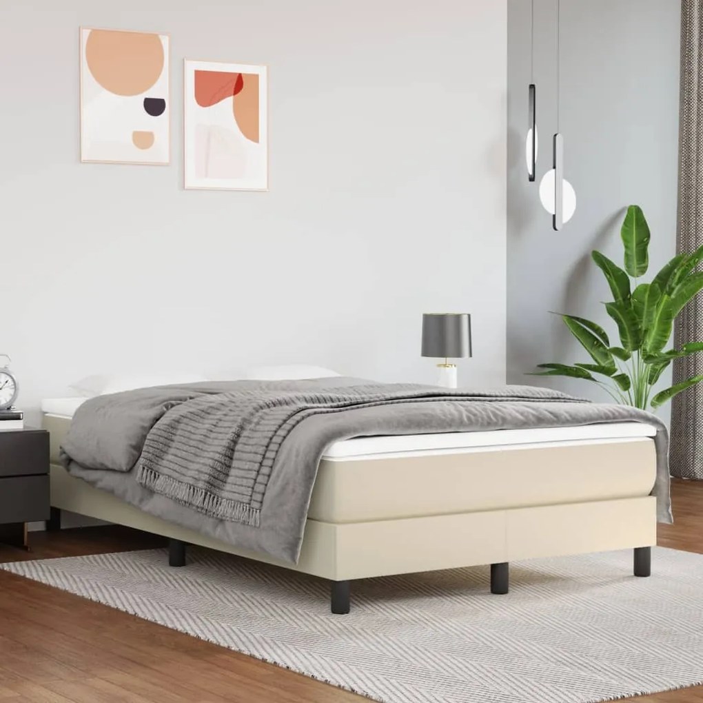 3120690 vidaXL Cadru de pat box spring, crem, 120x200 cm, piele ecologică