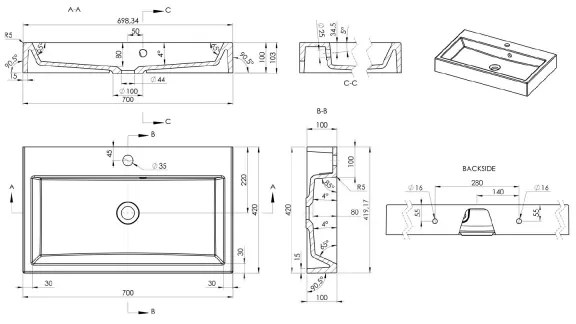 Sapho - Lavoar pe blat ORINOKO 70x42 cm marmură/alb