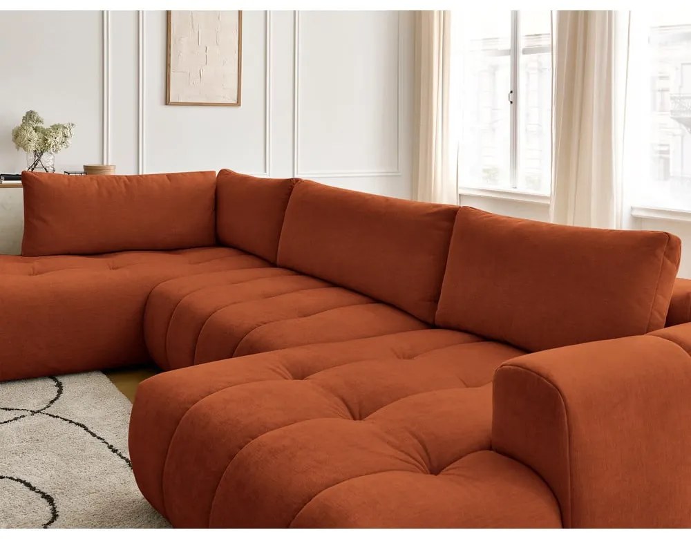 Colțar cărămiziu extensibil/cu spațiu de depozitare (cu colț pe partea stângă/în formă de "U") Fuji – Bobochic Paris