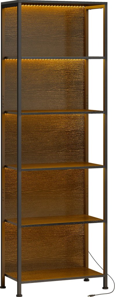 HOMCOM Bibliotecă cu 5 Rafturi, Verticală cu Iluminare LED în 7 Culori, Economisire Spațiu pentru Living, Dormitor și Birou, 60x30x179 cm, Negru | Aosom Romania