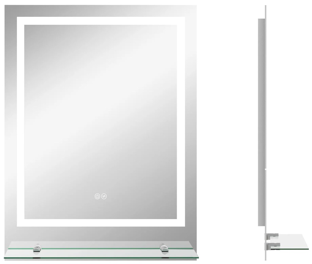 kleankin Oglindă rectangulară de perete luminoasă LED pentru baie 80 x 60 cm | Aosom Romania
