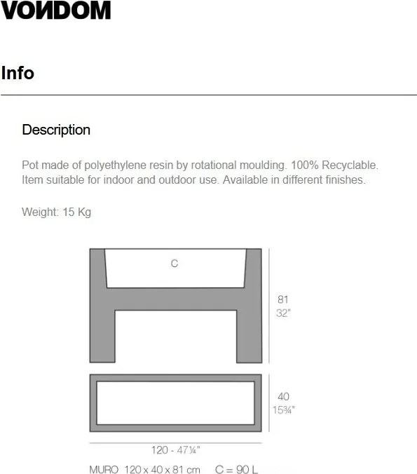 Jardiniera / Ghiveci plante design decorativ modern exterior / interior MURO 120x40x80cm