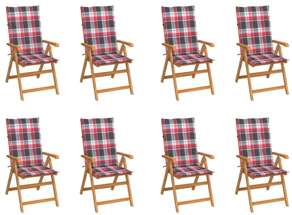 vidaXL Scaune de grădină rabatabile cu perne, 8 buc., lemn masiv tec