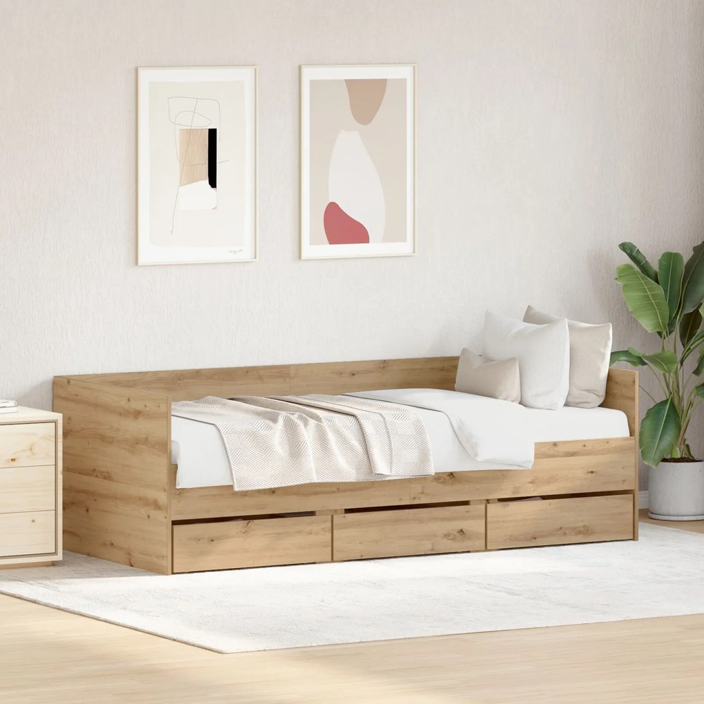 vidaXL Pat de zi Lemn de stejar artizanal Lemn prelucrat 90 x 200 cm