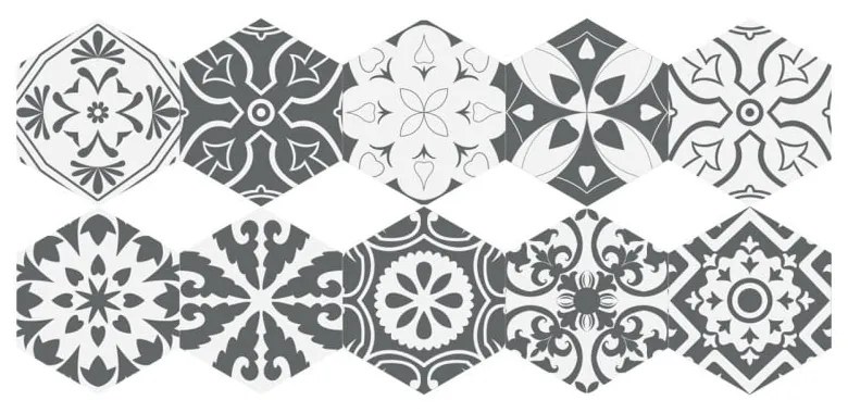 Set 10 autocolante impermeabile și anti-alunecare pentru podea Ambiance Hexagons Rosito, 20 x 18 cm